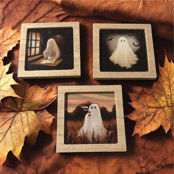 2025 Target Bullseye Set of 3 Framed Ghost Art 3"x3" MAGNETS Halloween Decor NEW - Picture 1 of 1